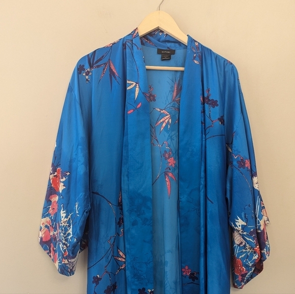Natori Nadja Satin Floral Kimono Long Robe - Picture 3 of 12